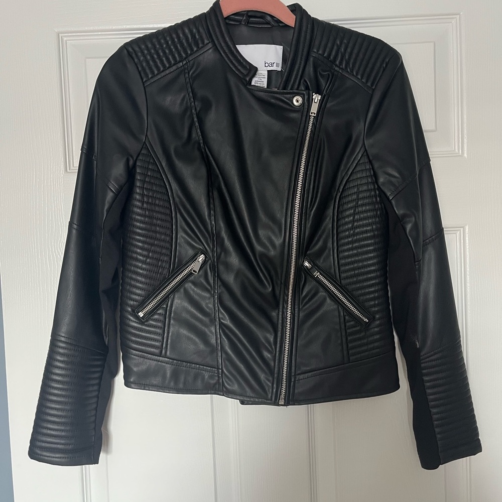 Bar III Women's Black Quilted Leather Jacket